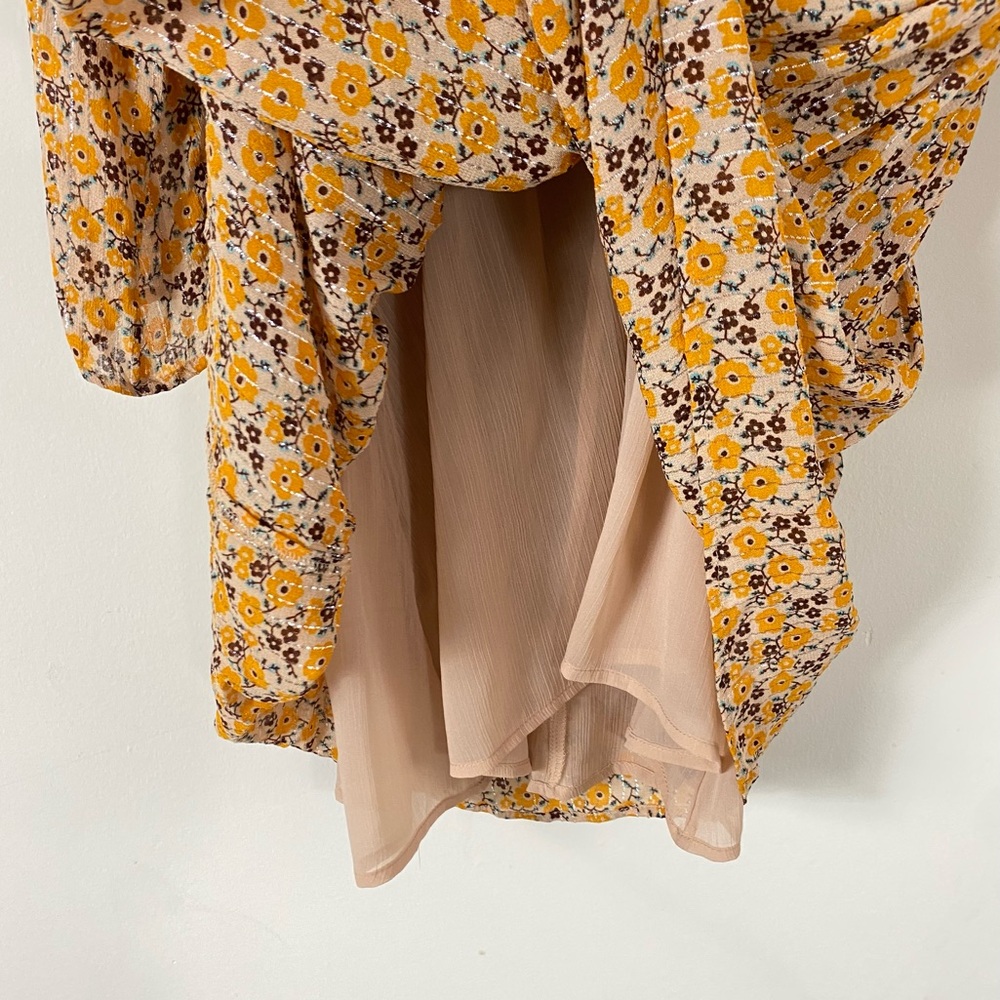 ZARA Floral Embroidered Long Sleeve Mini Dress Mustard Yellow - XS - Picture 12 of 16